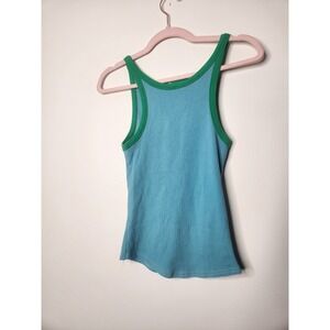 Natural Life Teal Blue Ribbed Tank Top Green Trim Sleeveless Casual Small